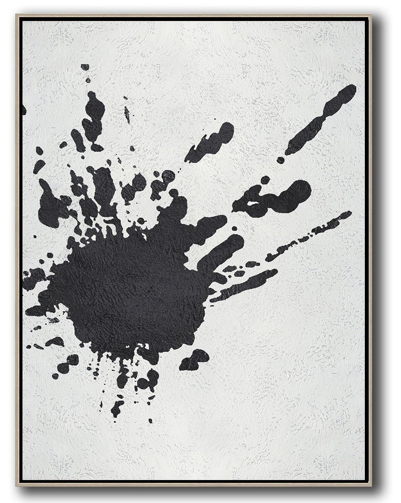 Hand-Painted Black And White Minimalist Painting On Canvas - Art Prints Online Cafe Room Huge